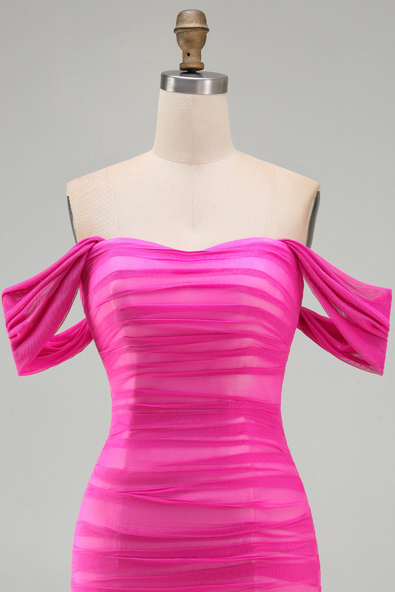 Load image into Gallery viewer, Red Bodycon Ruched Off the Shoulder Short Prom Dress