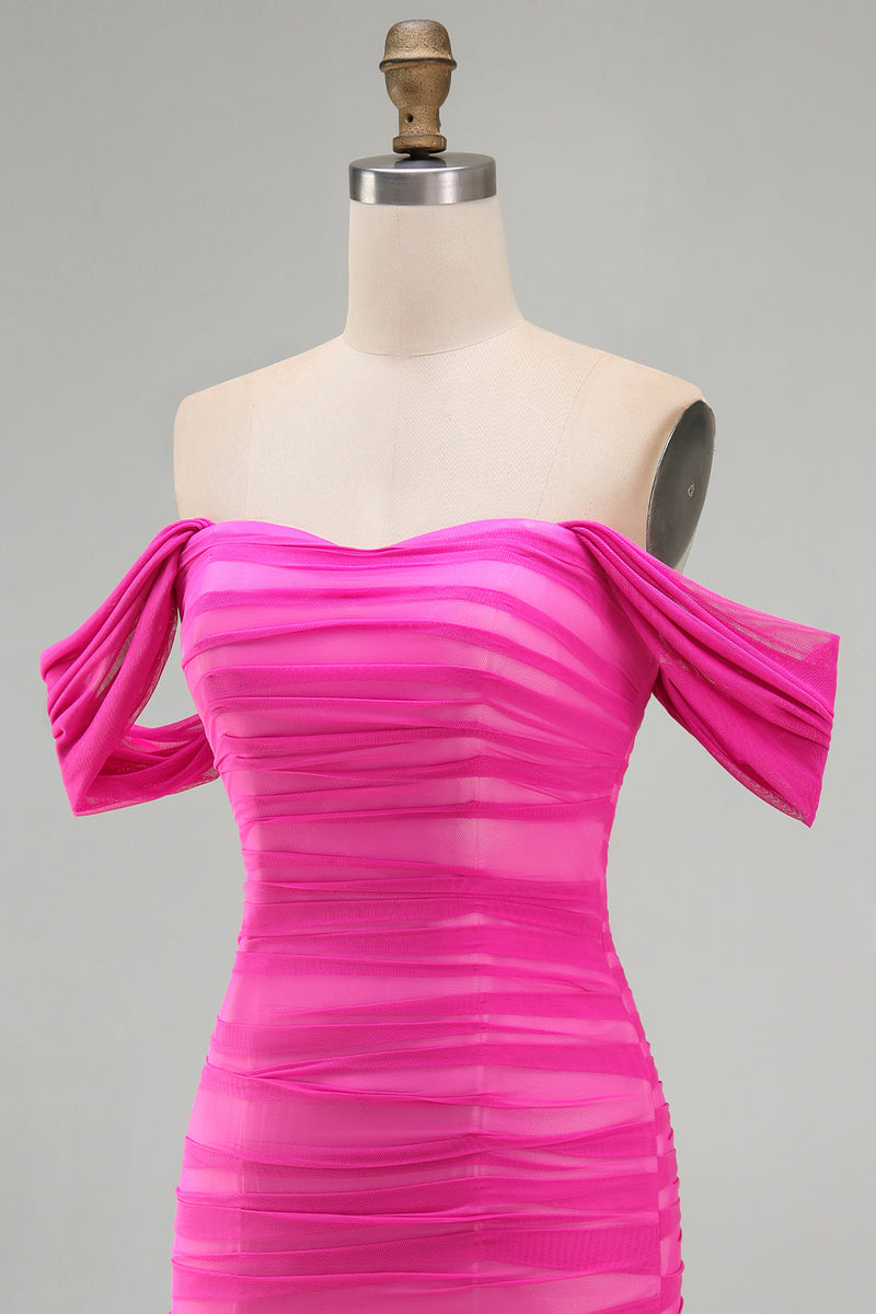 Load image into Gallery viewer, Red Bodycon Ruched Off the Shoulder Short Prom Dress