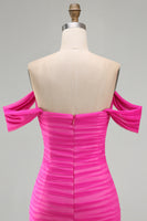 Load image into Gallery viewer, Red Bodycon Ruched Off the Shoulder Short Prom Dress