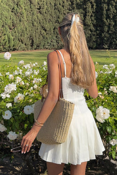 Simple White A Line Spaghetti Straps Mini Dress