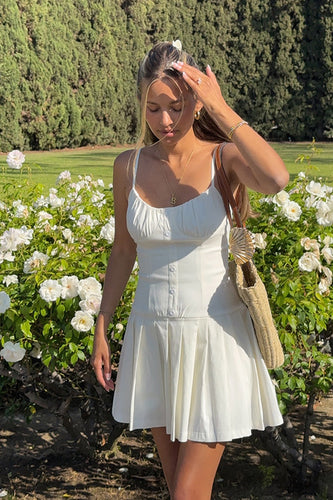 Simple White A Line Spaghetti Straps Mini Dress