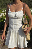 Load image into Gallery viewer, Simple White A Line Spaghetti Straps Mini Dress