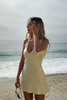 Load image into Gallery viewer, Yellow V-Neck Bodycon Mini Dress with Sash