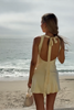 Load image into Gallery viewer, Yellow V-Neck Bodycon Mini Dress with Sash