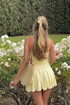 Simple Yellow A Line Spaghetti Straps Mini Dress