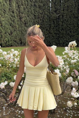 Simple Yellow A Line Spaghetti Straps Mini Dress