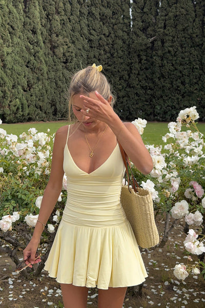 Simple Yellow A Line Spaghetti Straps Mini Dress