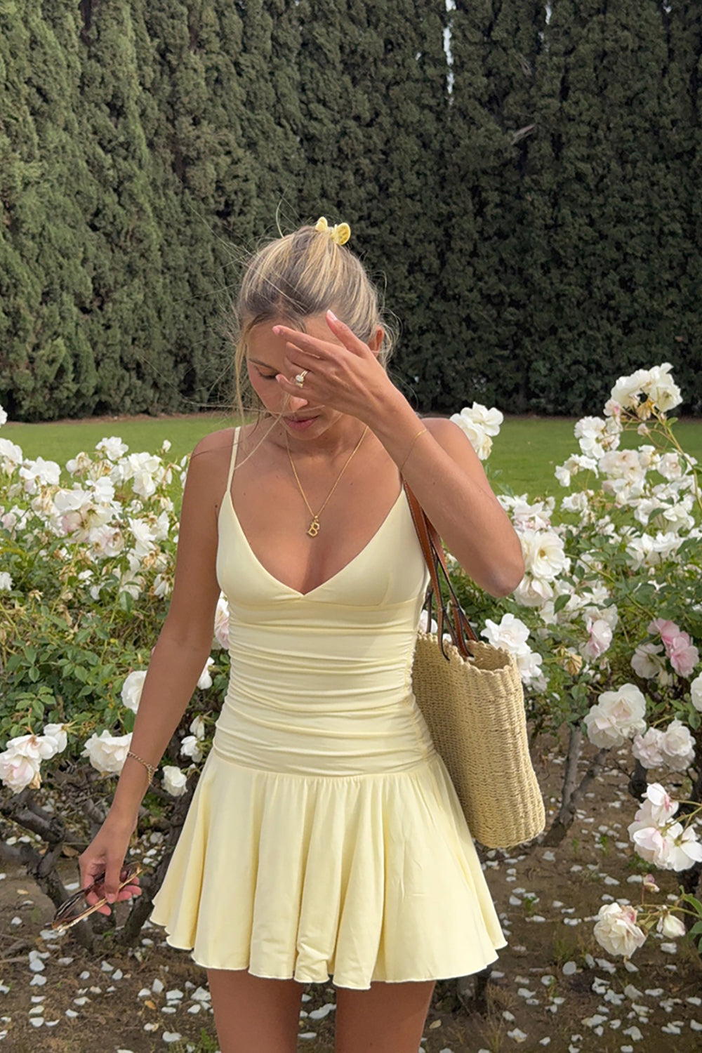 Simple Yellow A Line Spaghetti Straps Mini Dress