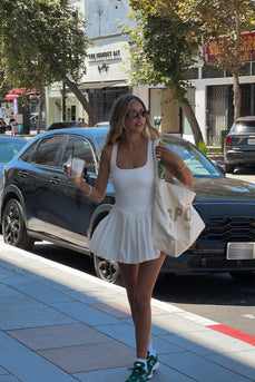 White Square Neck A Line Mini Dress