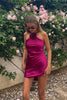 Load image into Gallery viewer, Floral Burgundy Satin Bodycon Halter Mini Dress