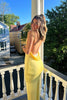 Load image into Gallery viewer, Yellow Sheath Spaghetti Straps Backless Maxi Wedding Guest Dress