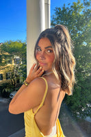 Load image into Gallery viewer, Yellow Sheath Spaghetti Straps Backless Maxi Wedding Guest Dress