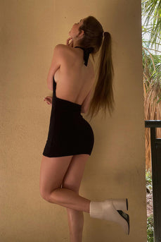 Black Bodycon Halter Backless Mini Dress