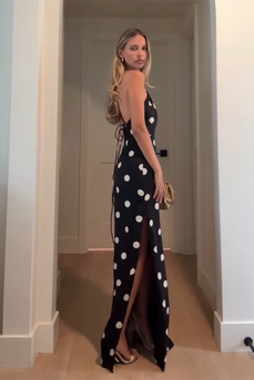 Black Dots Sheath One Shoulder Maxi Formal Dress
