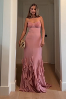 Load image into Gallery viewer, Blush Chiffon Sheath Spaghetti Straps Maxi Formal Dress with Ruffles
