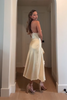 Load image into Gallery viewer, Yellow Satin Cowl Neck Sheath Maxi Wedding Guest Dress with Ruffles