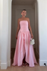 Load image into Gallery viewer, Pink Strapless A-Line Satin Pleated Maxi Formal Dress with Slit