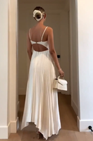 Load image into Gallery viewer, Simple White A-Line Pleated Spaghetti Straps Maxi Engagement Dress