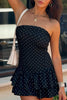 Load image into Gallery viewer, Black Polka Dots Bodycon Strapless Mini Dress with Ruffles