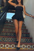 Load image into Gallery viewer, Black Polka Dots Bodycon Strapless Mini Dress with Ruffles