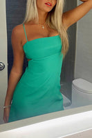 Load image into Gallery viewer, Simple Green Bodycon Spaghetti Straps Mini Dress