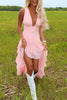 Load image into Gallery viewer, Pink A Line Chiffon V-Neck High-Low Graduation Dress with Ruffles