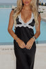 Load image into Gallery viewer, Black Sheath V-Neck Long Prom Dress with Lace