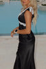 Load image into Gallery viewer, Black Sheath V-Neck Long Prom Dress with Lace