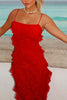 Load image into Gallery viewer, Red Chiffon Sheath Ruffled Long Prom Dress with Slit