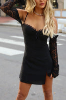 Load image into Gallery viewer, Black Cold Shoulder Bodycon Mini Dress with Sleeves