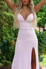 Load image into Gallery viewer, Sparkly Pink Spaghetti Straps Sequin Long Prom Dress with Slit