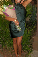 Load image into Gallery viewer, Dark Green Bodycon Satin Halter Backless Mini Dress