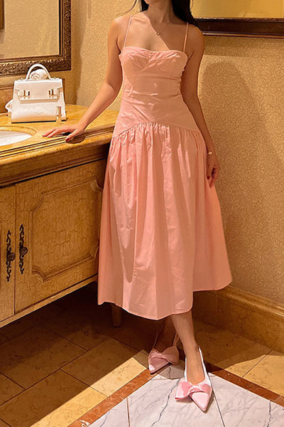 Pink A Line Spaghetti Straps Long Wedding Guest Dress