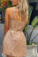 Load image into Gallery viewer, Sparkly Gold A Line Sequins Mini Dress