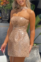 Load image into Gallery viewer, Sparkly Gold A Line Sequins Mini Dress