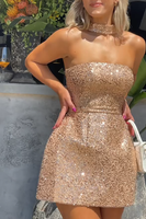 Load image into Gallery viewer, Sparkly Gold A Line Sequins Mini Dress