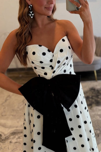 Fuchsia Polka Dots A Line Sweetheart Long Prom Dress with Bow