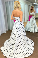 Load image into Gallery viewer, Fuchsia Polka Dots A Line Sweetheart Long Prom Dress with Bow