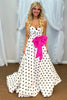 Load image into Gallery viewer, Fuchsia Polka Dots A Line Sweetheart Long Prom Dress with Bow