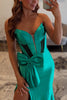 Load image into Gallery viewer, Sparkly Green Mermaid Satin Beaded Long Corset Prom Dress with Bow