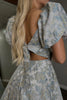 Load image into Gallery viewer, Floral Grey Blue A Line Off the Shoulder Long Prom Dress with Sleeves