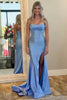 Load image into Gallery viewer, Sparkly Blue Mermaid Beaded Strapless Long Corset Prom Dress with Slit
