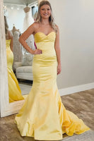Load image into Gallery viewer, Yellow Satin Mermaid Sweetheart Long Prom Dress