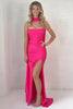 Load image into Gallery viewer, Fuchsia 2 Piece Mermaid Neck Scarf Long Corset Prom Dress with Slit
