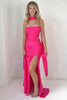 Load image into Gallery viewer, Fuchsia 2 Piece Mermaid Neck Scarf Long Corset Prom Dress with Slit