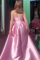 Load image into Gallery viewer, Pink A Line One Shoulder Satin Long Prom Dress with Bow