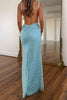 Load image into Gallery viewer, Blue Sheath V-Neck Pearls Long Prom Dress with Slit