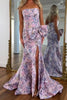 Load image into Gallery viewer, Floral Purple Mermaid Strapless Long Prom Dress with Bow