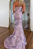 Load image into Gallery viewer, Floral Purple Mermaid Strapless Long Prom Dress with Bow