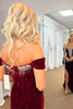 Load image into Gallery viewer, Sparkly Burgundy Velvet Mermaid Long Holiday Party Dress with Slit